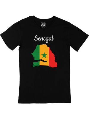 Cix Senegal Haritalı ve Bayraklı Siyah Tişört