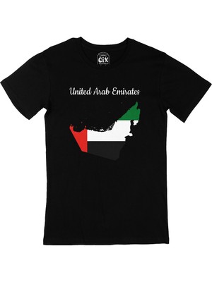 Cix Arap Emirlikleri Haritalı ve Bayraklı Siyah Tişört