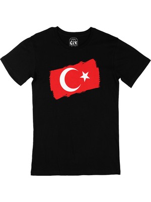 Cix Dikdörtgen Türk Bayraklı Siyah Tişört