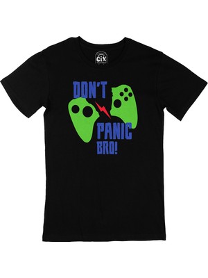 Cix Yeşil Don't Panic Bro Siyah Tişört