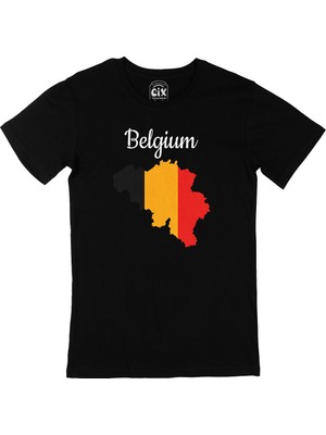 Cix Belçika Haritalı ve Bayraklı Siyah Tişört