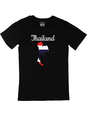 Cix Tayland Haritalı ve Bayraklı Siyah Tişört