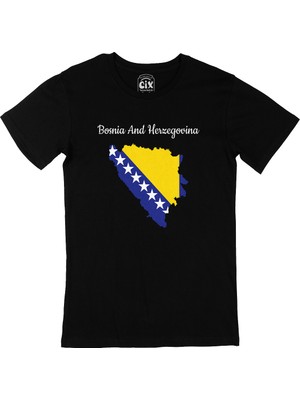 Cix Bosna Hersek Haritalı ve Bayraklı Siyah Tişört