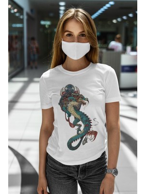 Grif Dragon Baskılı Kadın T-Shirt