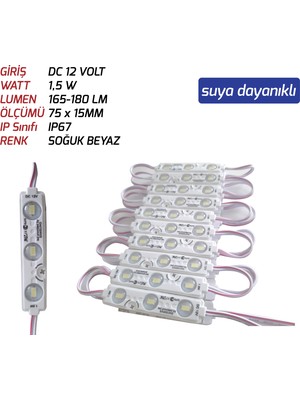 Ice Js-Modül LED 1,5 W 12V Soğuk Beyaz Renk 20 Adet Paket Sıralı ((Suya Dayanıklı))