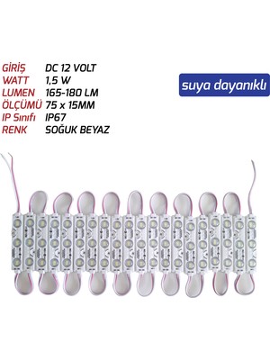 Ice Js-Modül LED 1,5 W 12V Soğuk Beyaz Renk 20 Adet Paket Sıralı ((Suya Dayanıklı))