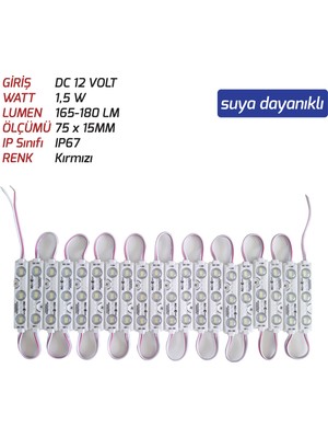 Ice Js-Modül LED 1,5 W 12V Kırmızı Renk 20 Adet Paket Sıralı ((Suya Dayanıklı))