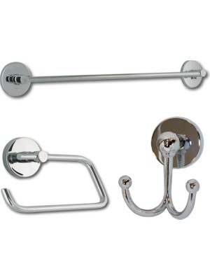 Ahlez Lüx Krom Uzun Havluluk + Ikili Askılık + Kapaksız Kağıtlık Üçlü Banyo Seti