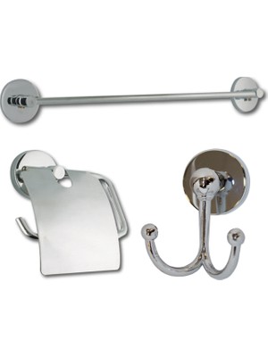 Ahlez Lüx Krom Uzun Havluluk + Kapaklı Kağıtlık + Ikili Askılık Üçlü Banyo Seti