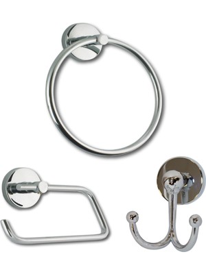 Ahlez Lüx Krom Yuvarlak Havluluk + Ikili Askılık + Kapaksız Kağıtlık Üçlü Banyo Seti