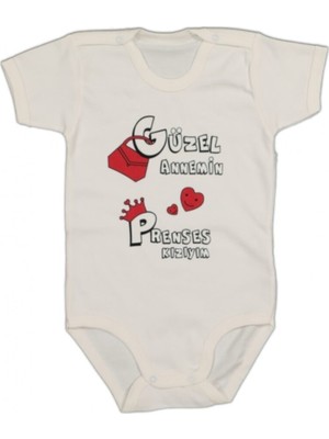 Limon Bebek Kısa Kollu Güzel Annemin Prenses Kızıyım Baskılı 0-36 Ay Body