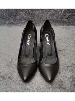 Cassido Shoes Özel Tasarım Siyah Deri Topuklu Ayakkabı ve Çanta Takım