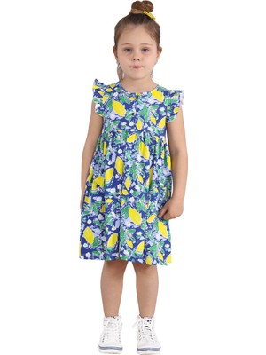 Silversun Silversunkids | Kız Çocuk Saks Renkli Kolları Fırfırlı Önden Düğmeli Cepli Örme Elbise | Ek 217987