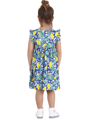 Silversun Silversunkids | Kız Çocuk Saks Renkli Kolları Fırfırlı Önden Düğmeli Cepli Örme Elbise | Ek 217987