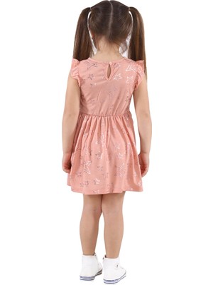 Silversun Silversunkids | Kız Çocuk Somon Renkli Yıldız Baskılı Kolları Fırfırlı Örme Elbise | Ek 218494