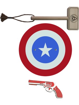 Ahtek Kaptan Amerika Ahşap Kalkanı Ahşap Tor Thor Çekici  Lastik Atan Tabanca Oyuncak