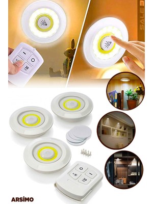Hediye Filesi 3'lü Pilli LED Light Uzaktan Kumandalı Dolap Içi  Yapışkanlı