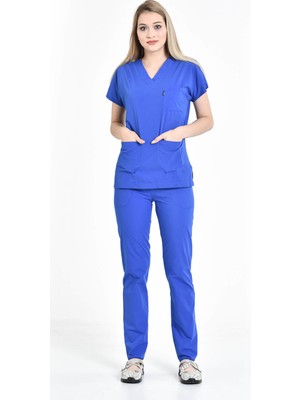 Orange Safety Tree Cotton V Yaka Cerrahi Takım Mavi