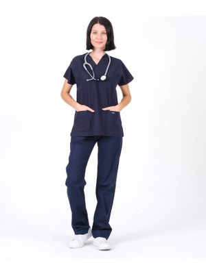 Orange Safety Tree Cotton V Yaka Cerrahi Takım Lacivert