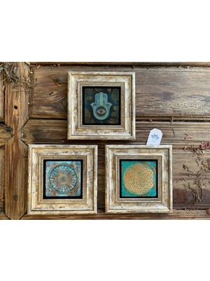 Oscar Stone Decor Çerçeveli Taş Duvar  Dekoru 20 x 20 cm 3 Lü Set Marbled Ebruli Fatma Ana Life Tree