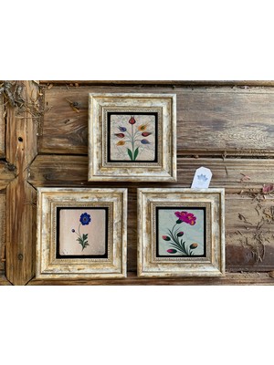 Oscar Stone Decor Çerçeveli Taş Duvar  Dekoru 20 x 20 cm 3 Lü Set Yaşam Çiçeği Nazar Boncuğu