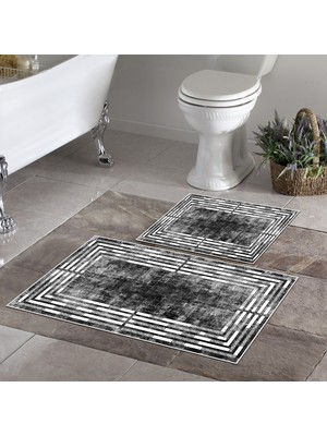 Talia Home Kaymaz Taban Yıkanabilir 2 Li 60X100 - 50X60 Banyo Halısı Paspas Klozet Takımı