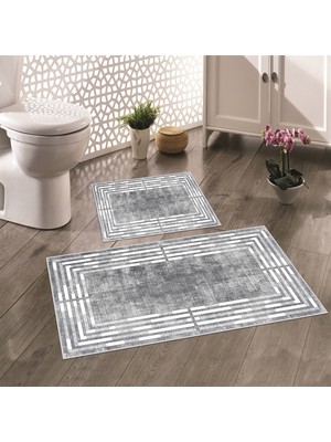 Talia Home Kaymaz Taban Yıkanabilir 2 Li 60X100 - 50X60 Banyo Halısı Paspas Klozet Takımı