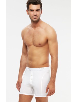 Kom Erkek Penye Likra Long Boxer 2 Düğmeli 2 Li Beyaz S-3xl