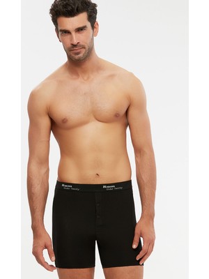 Kom Erkek Penye Likra Long Boxer 2 Düğmeli 2 Li Siyah S-3xl