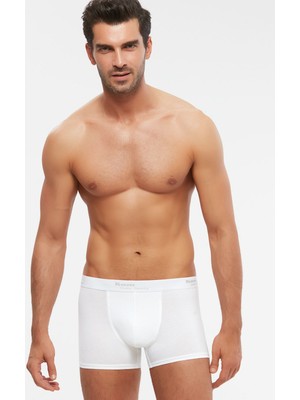 Kom Erkek Penye Likra Tight Boxer 4 Lü Beyaz S-2xl
