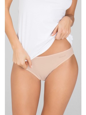 Kom Kadın Penye Likra Basic Bikini Slip Külot 2 Li Ten 36-44