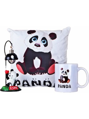 Hediyekanalı  Panda Masa Lambası Işıklı Biblo Panda Puf Yastık Panda Kupa