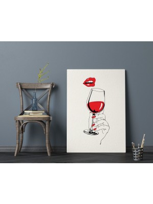 BK Kadın ve Kadeh Tasarımlı Kanvas Tablo 70X100CM-1