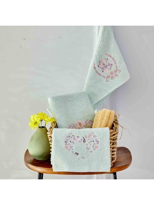 Karaca Home Elenie Su Yeşili Nakışlı 3lü El Ve Yüz Havlu Seti
