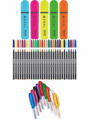 Adel - Edding - Pensan 43 Renk Fosforlu Kalem Seti + Inn Boyanabilir Kalemlik Hediyeli