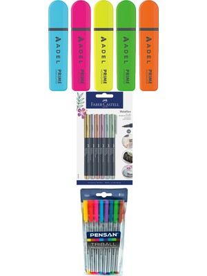 Adel - Faber Castell - Pensan 19 Renk Fosforlu Kalem Seti + Inn Boyanabilir Kalemlik Hediyeli
