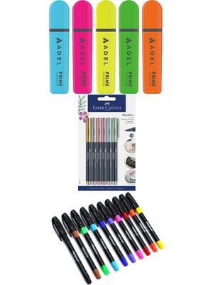 Adel - Faber Castell - Pensan 21 Renk Fosforlu Kalem Seti + Inn Boyanabilir Kalemlik Hediyeli