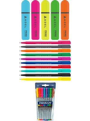 Adel - Staedtler - Pensan 23 Renk Fosforlu Kalem Seti + Inn Boyanabilir Kalemlik Hediyeli