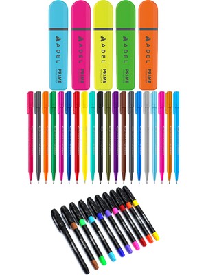 Adel - Staedtler - Pensan 35 Renk Fosforlu Kalem Seti + Inn Boyanabilir Kalemlik Hediyeli