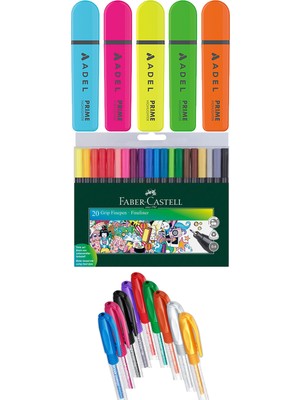 Adel - Faber Castell - Pensan 34 Renk Fosforlu Kalem Seti + Inn Boyanabilir Kalemlik Hediyeli