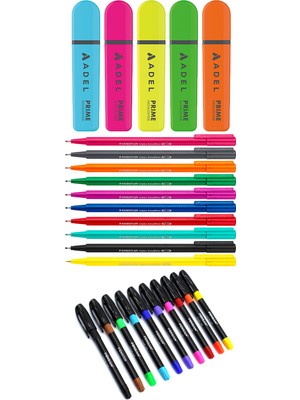 Adel - Staedtler - Pensan 25 Renk Fosforlu Kalem Seti + Inn Boyanabilir Kalemlik Hediyeli