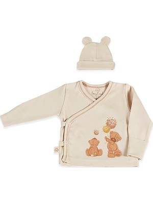 Tiny Lamb Tinylamb Fluffy Bear Organik Pamuk Penye Yeni Doğan Mini Set Patikli Pijama ve Uzun Kollu Kruvaze - 4 Parça