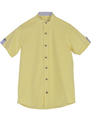 Silversun Silversunkids | Erkek Genç Sarı Renkli Kolları Düğme Detaylı Dokuma Gömlek | Gc 316244
