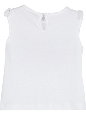 Silversun Silversunkids | Kız Bebek Beyaz Renkli Baskılı Kol Ucu Fiyonk Detaylı Kolsuz Tişört | Bk 115898