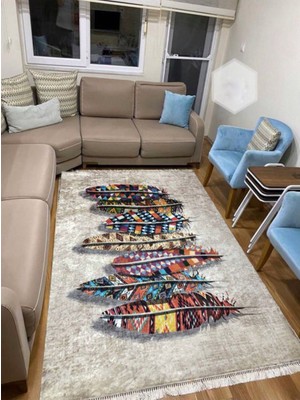 STY Home Tüy  Kaymaztabanlı Yıkanabilir Halı Kilim Yolluk Dijital Baskı Renkli