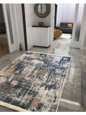 STY Home Retro Kaymaz Tabanlı Yıkanabilir Halı Kilim Yolluk Dijital Baskı Mavi43