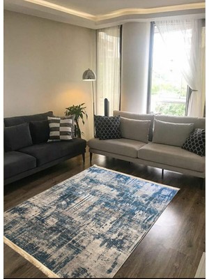 STY Home Pers Kaymaz Tabanlı Yıkanabilir Halı Kilim Yolluk Dijital Baskı Mavi5