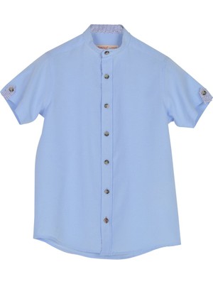 Silversun Silversunkids | Erkek Genç Mavi Renkli Kolları Düğme Detaylı Dokuma Gömlek | Gc 316244