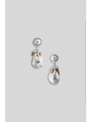 So CHIC Doğal Barok İncili 18 Ayar Beyaz Altın Kaplama Gümüş Tasarım Küpe