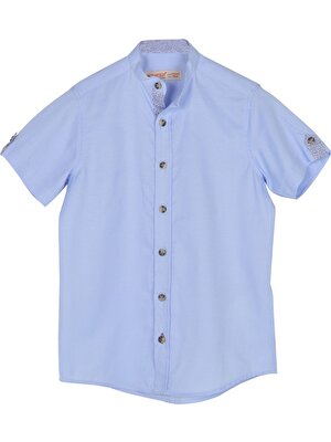Silversun Silversunkids | Erkek Genç Mavi Renkli Kolları Düğme Detaylı Dokuma Gömlek | Gc 316243